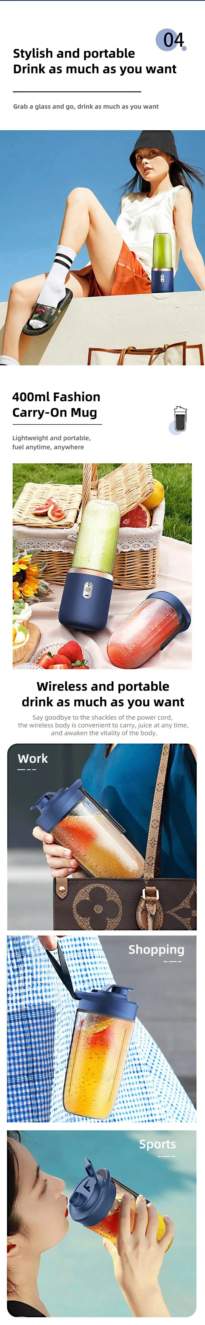 6 Color 400ml Portable USB Blender Electric Travel Juicer Cup For Smoothie Milkshake Kitchen Mini Mixer Tool