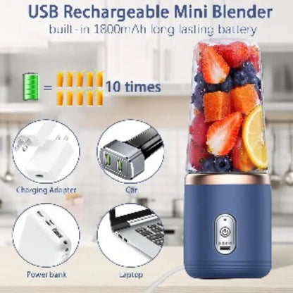 Personal Blender Portable, USB Rechargeable 400ML Mini Blender with 6 Blades, Travel Lid for Smoothie Shake Gym Outdoor