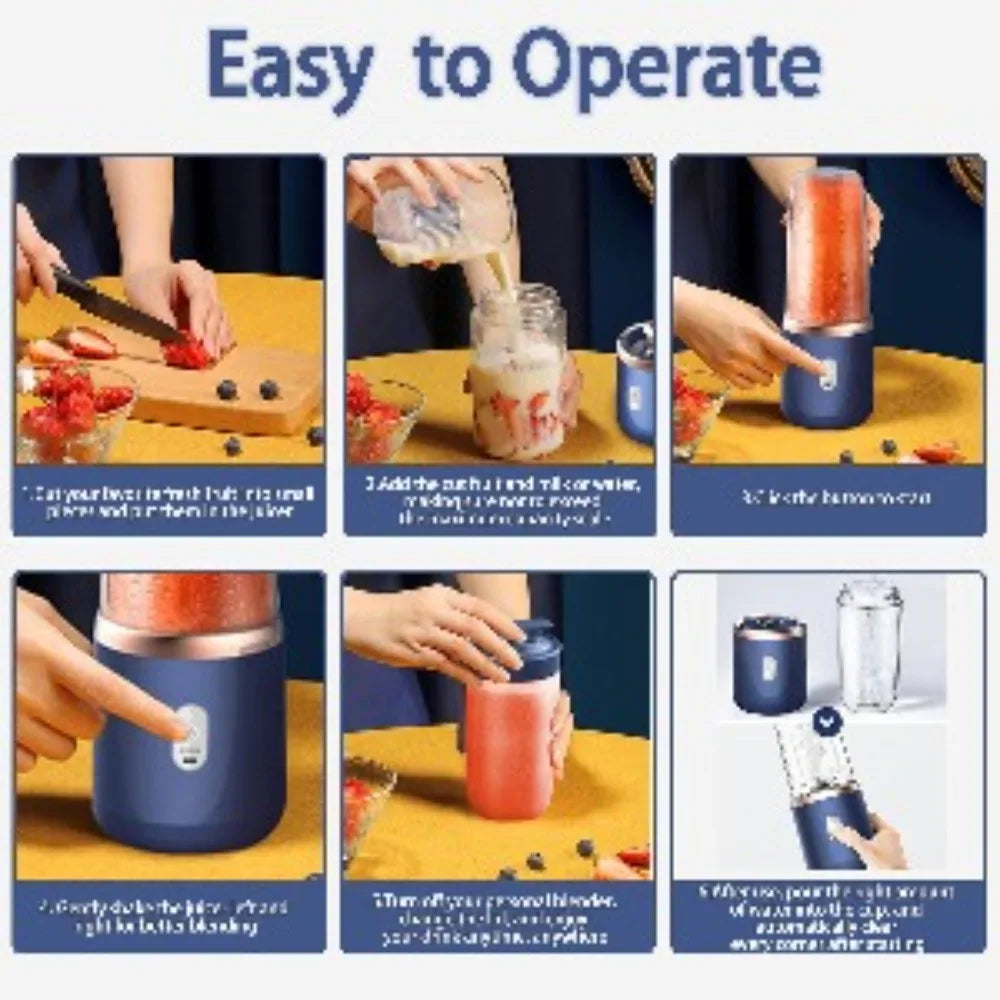 Personal Blender Portable, USB Rechargeable 400ML Mini Blender with 6 Blades, Travel Lid for Smoothie Shake Gym Outdoor